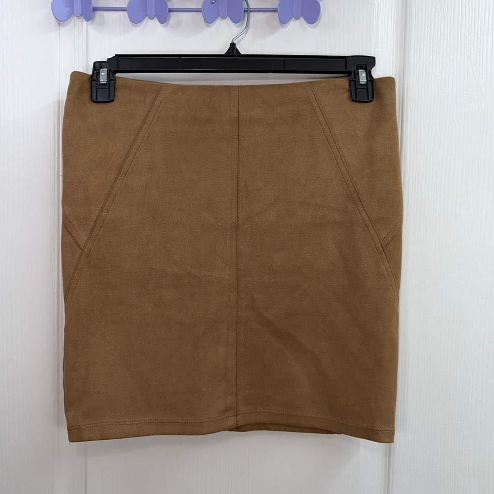 Charlotte Russe tan faux suede pencil zip mini skirt business casual neutral L
